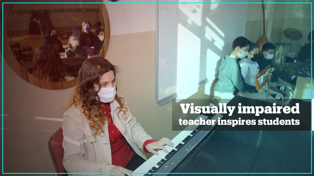 Visually impaired music teacher inspires students