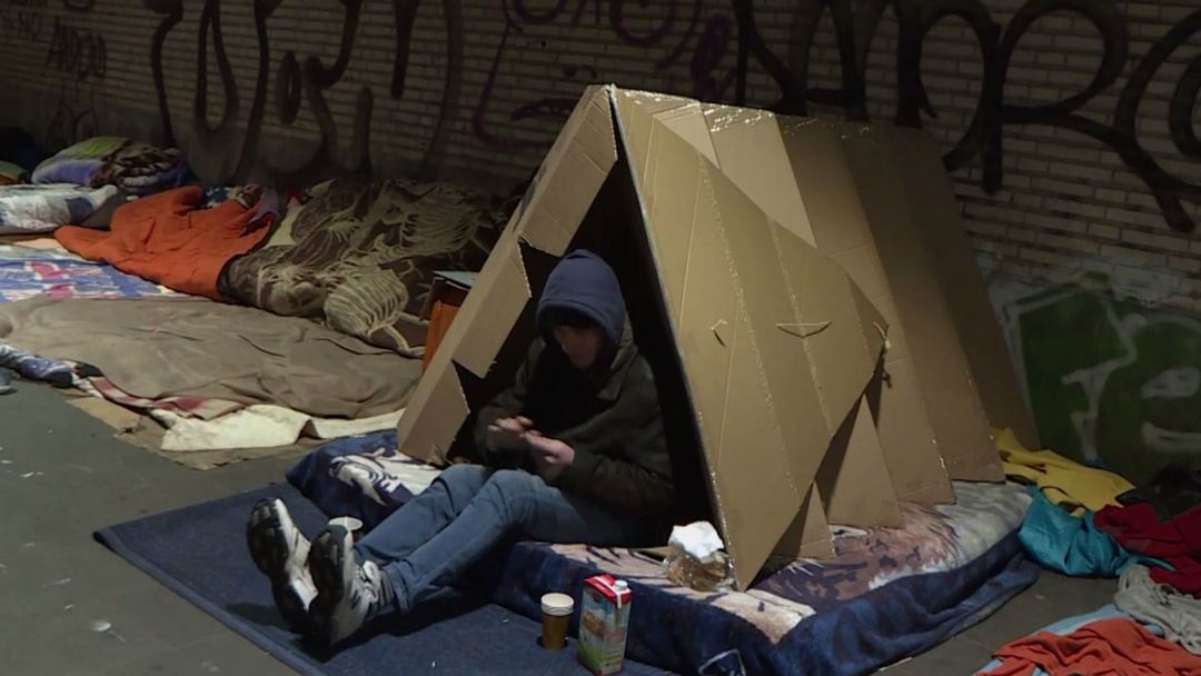 Cardboard Shelter: Brussels homeless people given tents to sleep