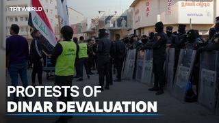 Protesters gather near the Iraqi Central Bank in Baghdad