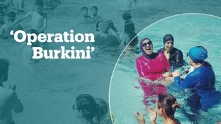 Women stage protest against burkini ban swim at French swimming pools