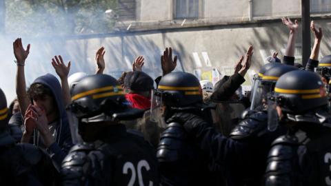 French police clash with young protesters on May Day