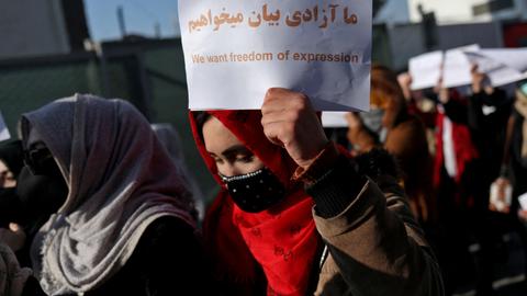 Taliban forces 'pepper-spray' women demanding rights in Kabul protest