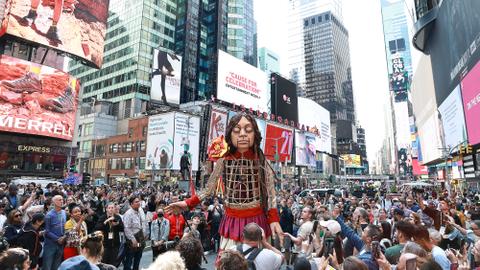 Giant refugee puppet 'Little Amal' parades through New York