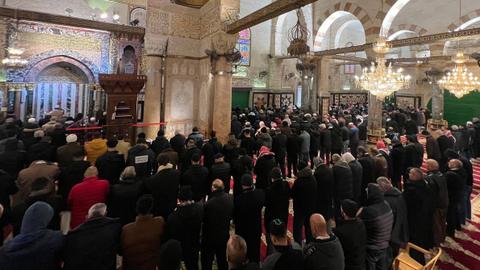 Palestinians pray at Al Aqsa Mosque for Türkiye, Syria quake victims