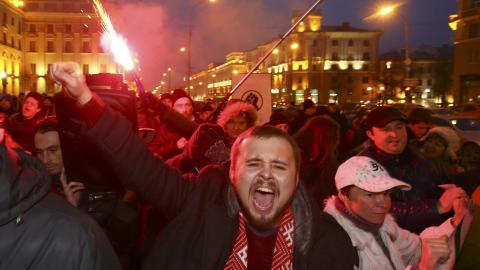 Belarusians protest in Minsk against 