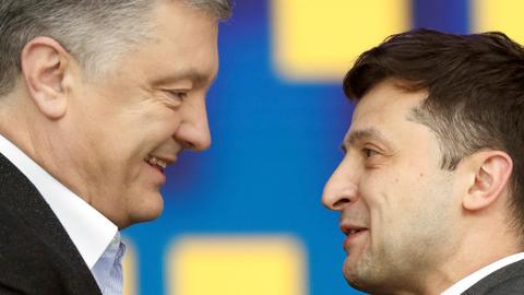 Rivals in Ukraine's presidential runoff debate at stadium