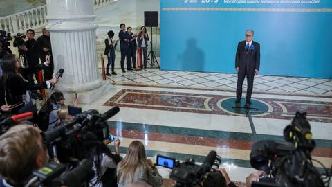 kazakhstan switching cyrillic troubles latin alphabet tokayev incumbent exit kazakh presidential poll wins vote