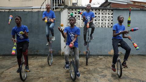 One-wheeled juggling: Lagos children learn new skills at unicycle academy