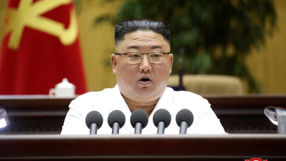 North Korean leader Kim Jong Un speaks during a conference of cell secretaries of the ruling Workers' Party in Pyongyang, in this undated photo released on April 9, 2021 by North Korea's Korean Central News Agency (KCNA).