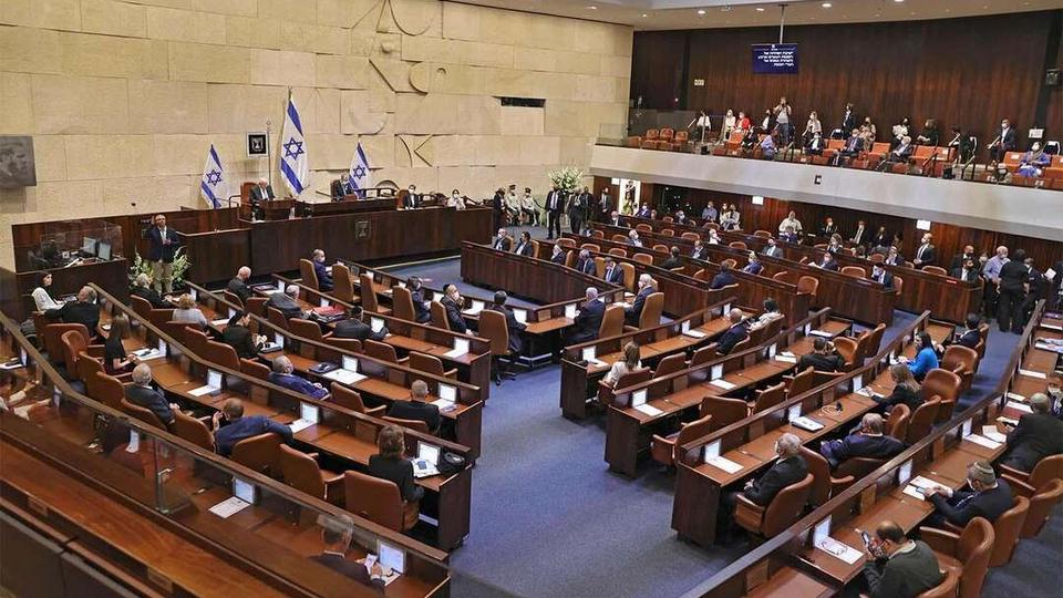 A general view shows the swearing-in ceremony of Israel's parliament in Jerusalem on April 6, 2021.