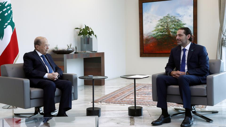 Lebanon's President Michel Aoun meets with Prime Minister-designate, Saad Hariri, at the presidential palace in Baabda, Lebanon July 15, 2021.