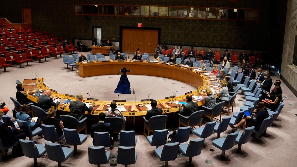 A UN security council meeting on Afghanistan on August 16, 2021.