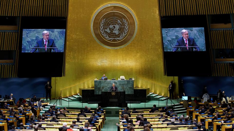 UN Secretary General Antonio Guterres addresses the 76th Session of the UNGA in New York City, US, on September 21, 2021.