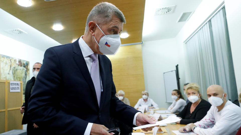 Czech Prime Minister and leader of ANO party, Andrej Babis, looks on ahead of casting his vote in parliamentary elections in Lovosice, Czech Republic, October 8, 2021.
