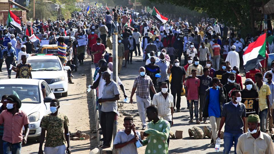 Protesters were seen waving the Sudanese flag and white ones with printed images of those killed in the uprising and ensuing protests.