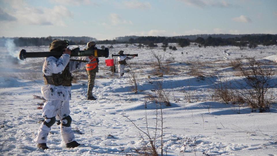 Ukrainian service members fire with M141 Bunker Defeat Munition (SMAW-D) grenade launchers, supplied by US, at a shooting range in Lviv Region, Ukraine.