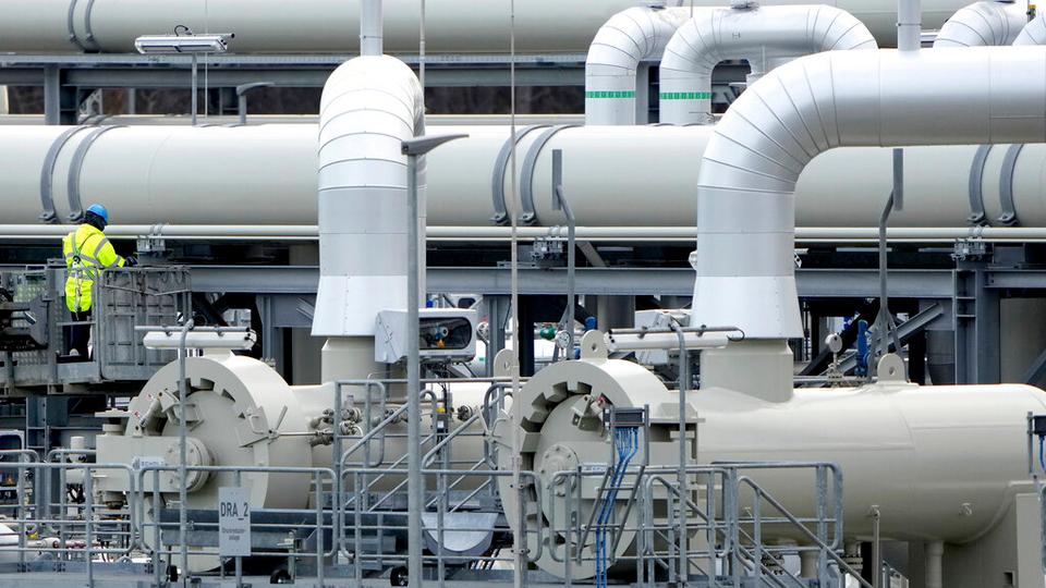 Pipes at the landfall facilities of the 'Nord Stream 2' gas pipeline are pictured in Lubmin, northern Germany, on Feb. 15, 2022.