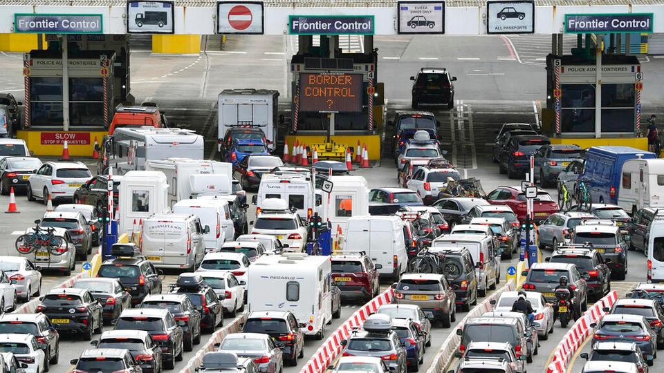 Car queue at the check-in at Dover Port as many families embark on getaways at the start of summer holidays for many schools in England and Wales, in Kent, England, Friday July 22, 2022.