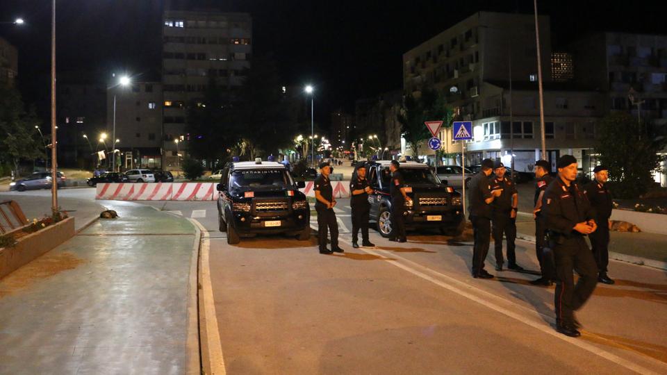 Gendarmeries and security forces block the road as security measures are taken around the city while air raid sirens are heard near the Kosovo/Serbian border, in Mitrovica, Kosovo on July 31, 2022.