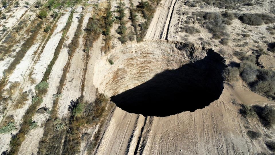 A sinkhole is exposed at a mining zone close to Tierra Amarilla town, in Copiapo, Chile, August 1, 2022.