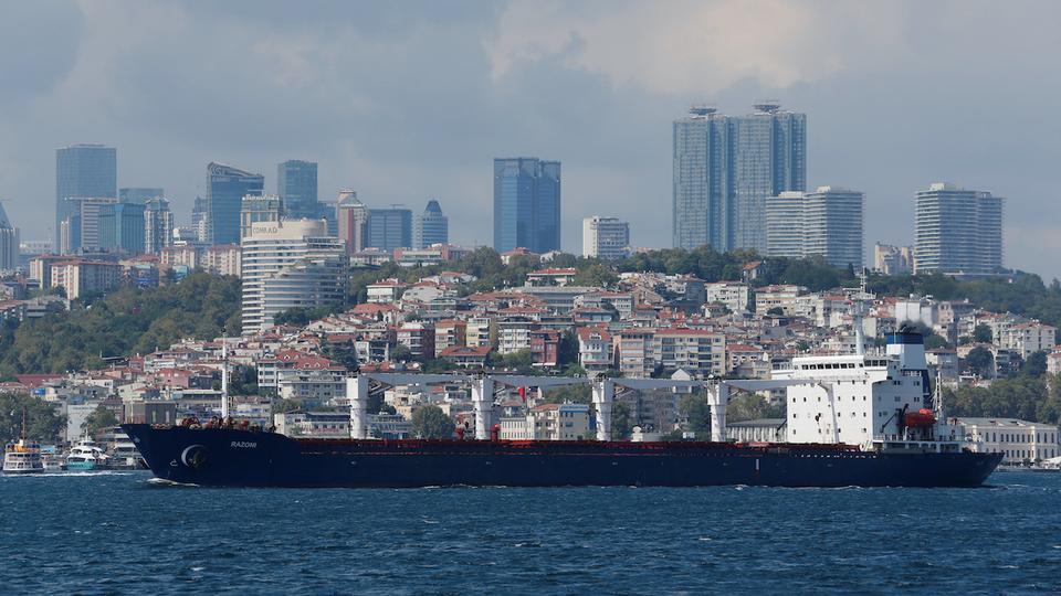 The first grain-laden ship to leave Ukraine since the conflict with Russia began on Feb. 24 continues to sail to Lebanon after Wednesday's inspection by a team from the Joint Coordination Center (JCC) in Istanbul.