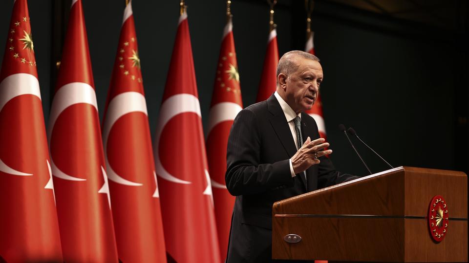 Turkish President Erdogan at a news conference after chairing the Cabinet meeting in Ankara, Turkiye on September 5, 2022.