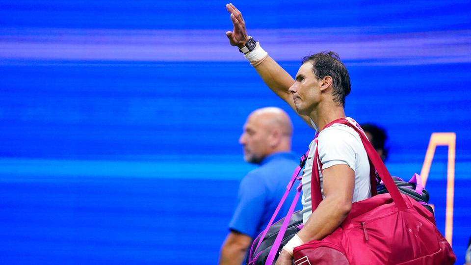 Rafael Nadal, of Spain, waves to fans after his loss to Frances Tiafoe, of the United States, during the fourth round of the US Open on September 5, 2022, in New York.