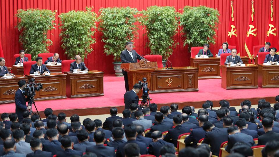 North Korean leader Kim Jong-un speaks during a visit to the Central Officers School of the ruling Workers' Party in Pyongyang, North Korea, in this undated photo released on October 18, 2022 by North Korea's Korean Central News Agency (KCNA).