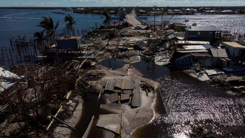 A view of the destroyed road between Matlacha and Pine Island after Hurricane Ian caused widespread destruction in Matlacha, Florida, U.S., October 2, 2022.