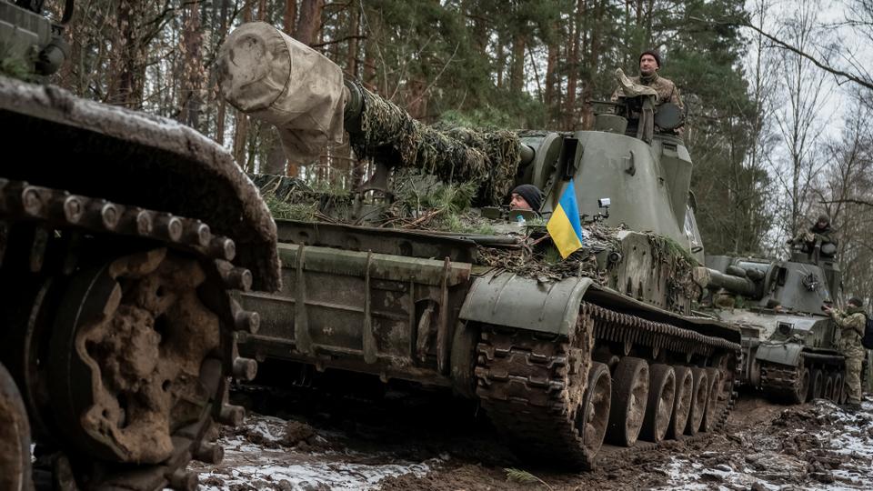 Ukrainian servicemen attend a drill of armed forces at the border with Belarus, amid Russia's attack on Ukraine near Chornobyl, Ukraine on February 2, 2023.