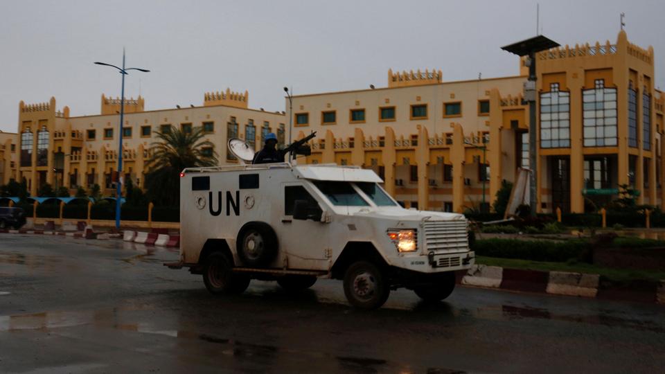 A U.N. vehicle patrols the streets before the polls open for the presidential election in Bamako, Mali July, 29 2018.
