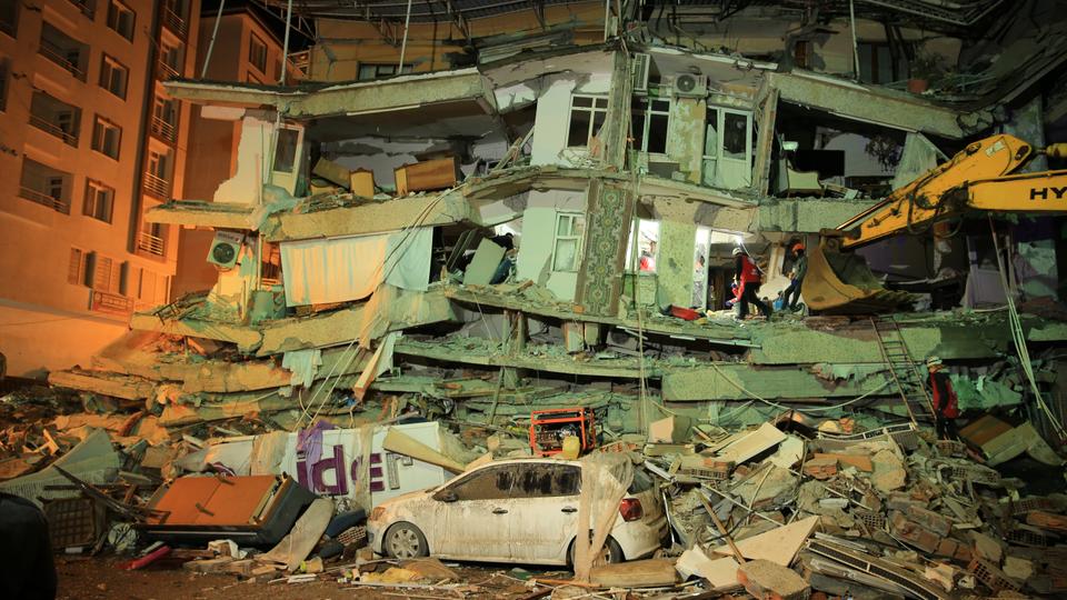 Search and rescue efforts continue around the wreckage in Diyarbakir, Turkiye following 7.7 and 7.6 magnitude earthquakes that hit Turkiye's Kahramanmaras on February 7, 2023.