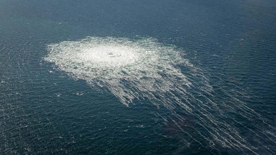 Gas bubbles from the Nord Stream 2 leak reaching surface of the Baltic Sea in the area shows disturbance of well over one kilometre diameter near Bornholm, Denmark, September 27, 2022.