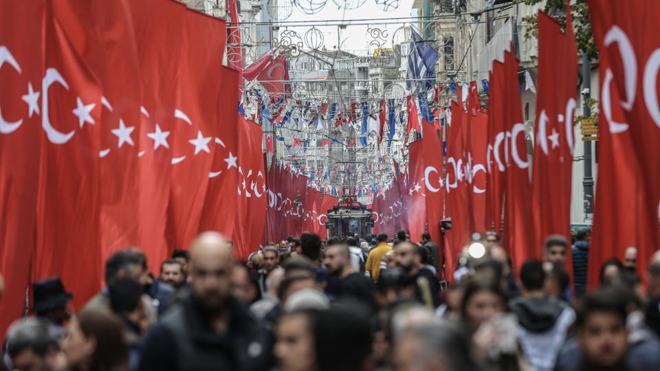 A view of Istiklal Avenue decorated with Turkish flags after the deadly terror attack on November 13.