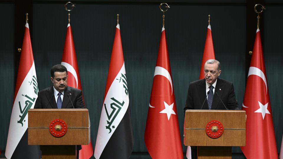 Turkish President Recep Tayyip Erdogan holds a joint press conference with Iraqi Prime Minister Mohammed Shia Al Sudani in Ankara.