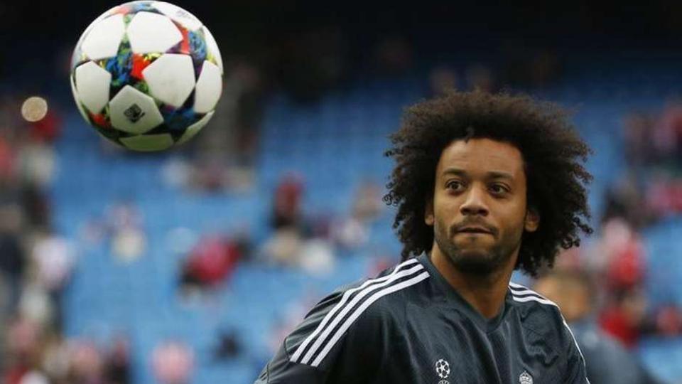 Real Madrid's Marcelo warms up before the game. Atletico Madrid v Real Madrid - UEFA Champions League Quarter Final First Leg - Vicente Calderon, Madrid - Spain on March 14, 2015.