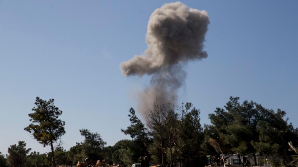 Smoke rises at Mount Bursaya  as Turkish military aircrafts strike YPG/PKK targets and secure the mountain. January 28, 2018.