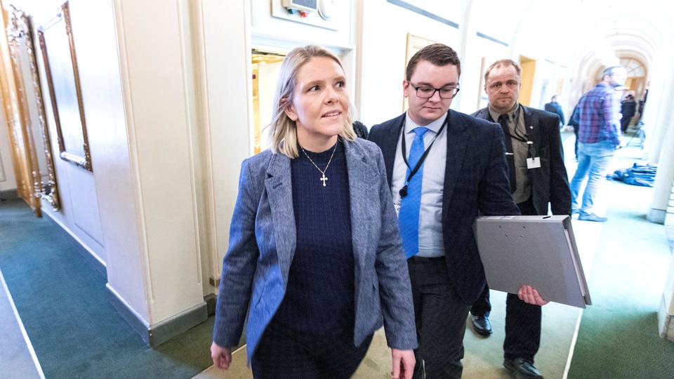 Norway's Justice Minister Sylvi Listhaug and her political adviser Espen Teigen are seen in the Norwegian parliament after several parties supported a motion of no-confidence against her in Oslo, Norway on March 15, 2018.