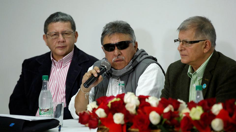 Colombia's Marxist FARC Jesus Santrich speaks during a news conference in Bogota, Colombia on November 16, 2017.