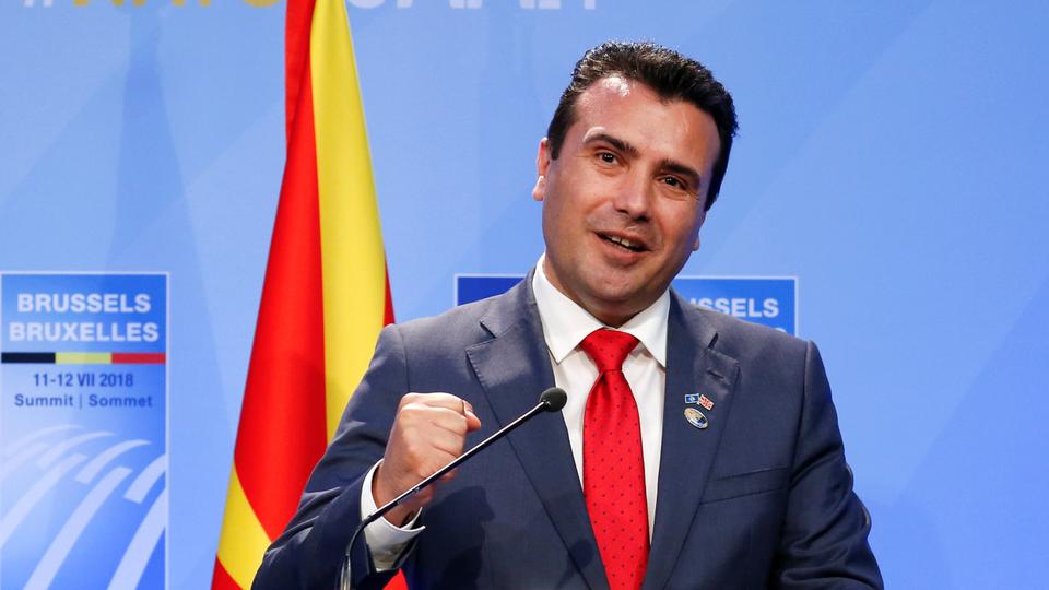 Macedonia's Prime Minister Zoran Zaev attends a news conference during a ceremony marking the invitation of Macedonia to NATO, after the NATO summit in Brussels, Belgium on July 12, 2018.