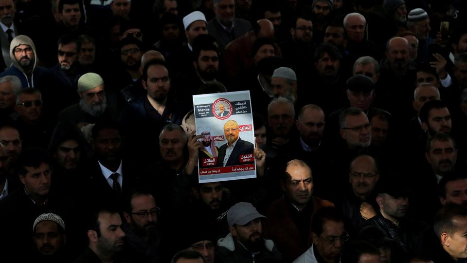 People attend a symbolic funeral prayer for Saudi journalist Jamal Khashoggi at the courtyard of Fatih mosque in Istanbul, Turkey November 16, 2018