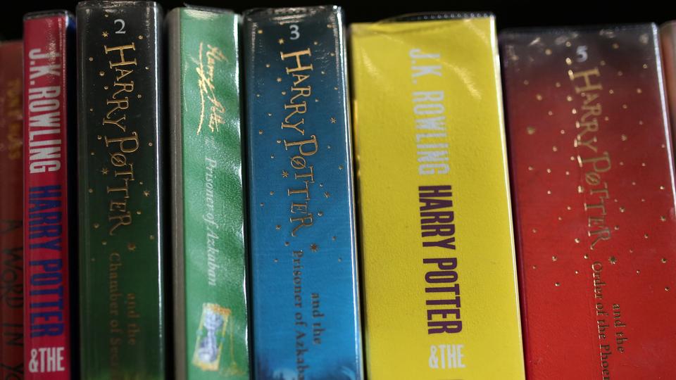 Books from the Harry Potter series by author J.K. Rowling are seen on a shelf inside Widnes Library in Widnes, Britain September 12, 2018.