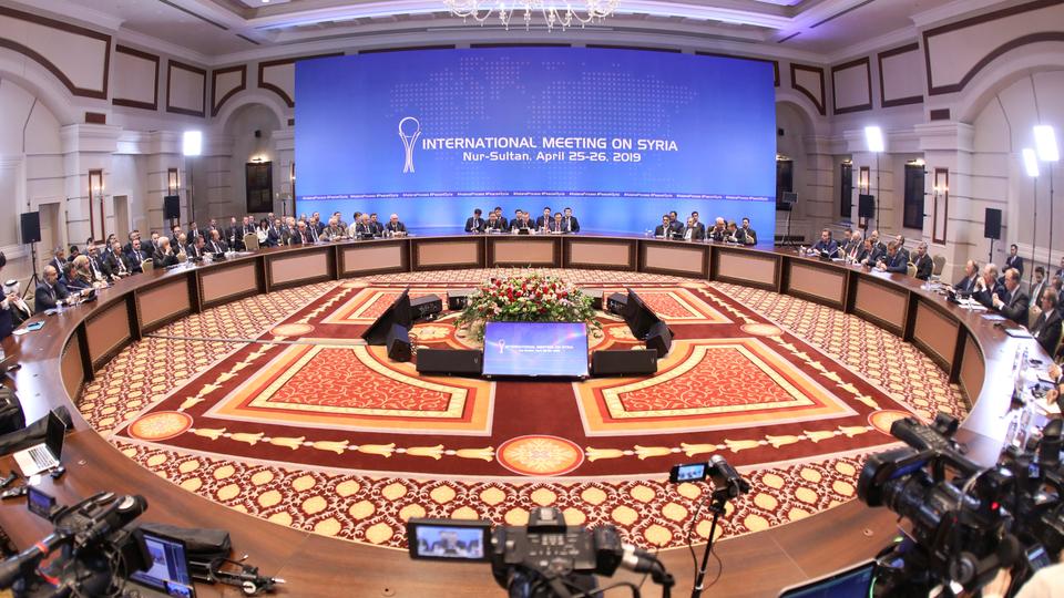 Officials attend a session of the peace talks on Syria in Nur-Sultan, Kazakhstan April 26, 2019.