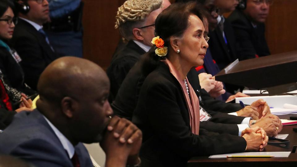 Gambia's Justice Minister Abubacarr Tambadou and Myanmar's leader Aung San Suu Kyi attend a hearing in a case filed by Gambia against Myanmar alleging genocide against the minority Muslim Rohingya population, at the International Court of Justice (ICJ) in The Hague, Netherlands December 10, 2019.