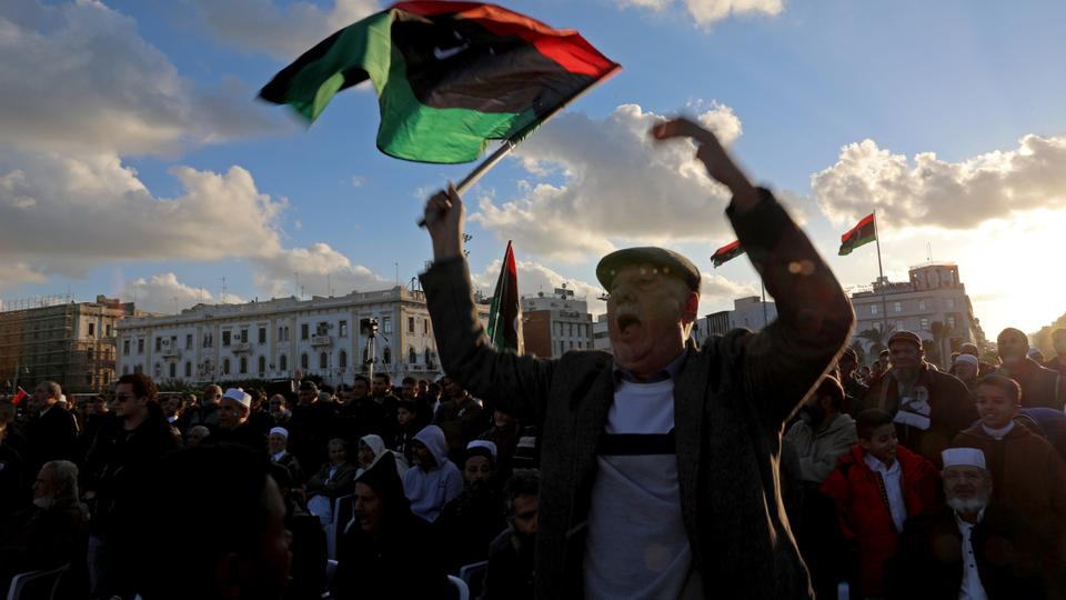 Libyan protesters shout slogans during a demonstration to demand an end to Khalifa Haftar's offensive against Tripoli, in Martyrs' Square in central Tripoli, Libya December 27, 2019.