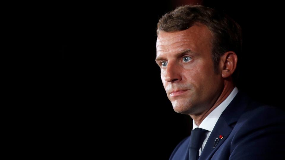 French President Emmanuel Macron, speaking from the Lebanese capital Beirut, pays tribute to the victims of the attack on Charlie Hebdo and defends their freedoms.