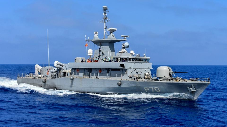 A warship participates in a joint training drill with armed forces from Greece and the United Arab Emirates near the Greek island of Crete, southern Greece. September 4, 2020.