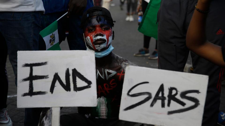 People protest against police brutality in Lagos, Nigeria, October 18, 2020.