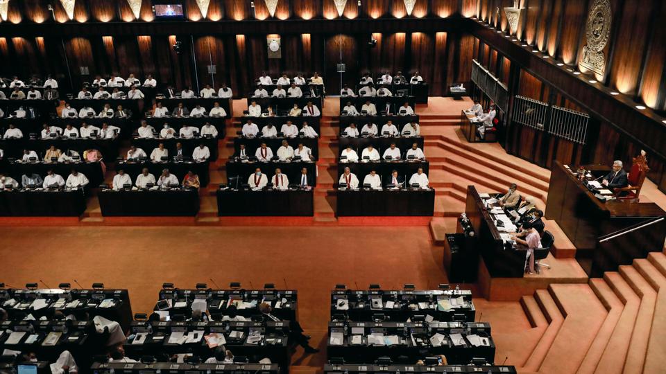 Sri Lanka's President Gotabaya Rajapaksa presents the new government's policy statement during the inaugural session of the new parliament in Colombo, Sri Lanka, August 20, 2020.