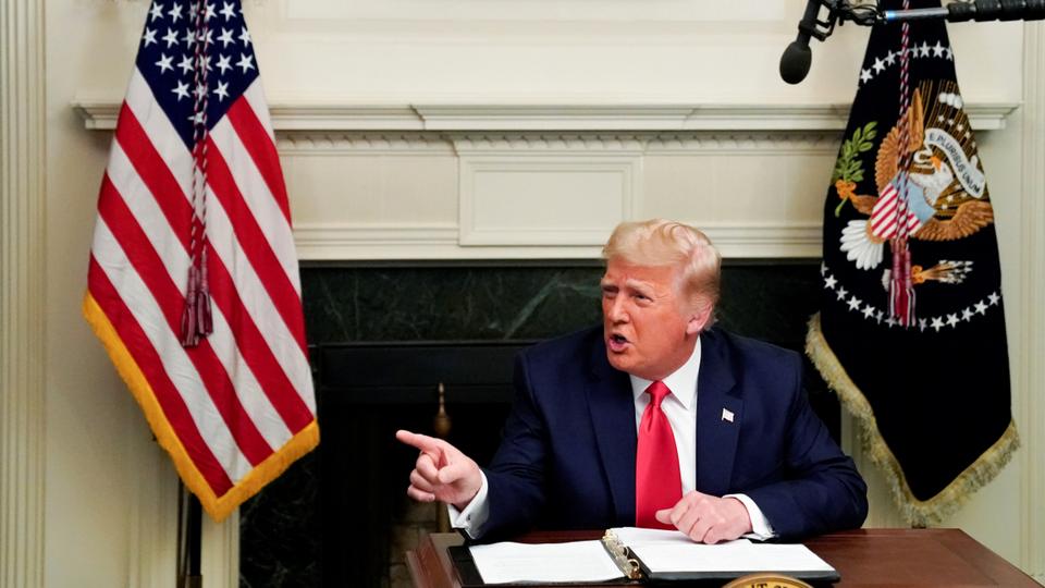 US President Donald Trump speaks to reporters after attending a Thanksgiving video conference call at the White House in Washington, USA on November 26, 2020